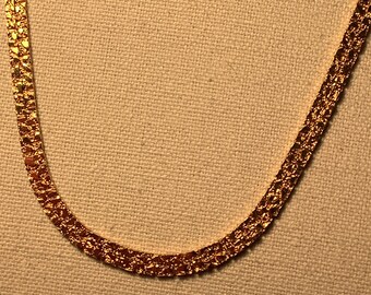 Wide Textured Brick Heavy Gold Plate Necklace 24 Inch