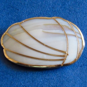 Hand Painted Gold Trimmed Shell Brooch