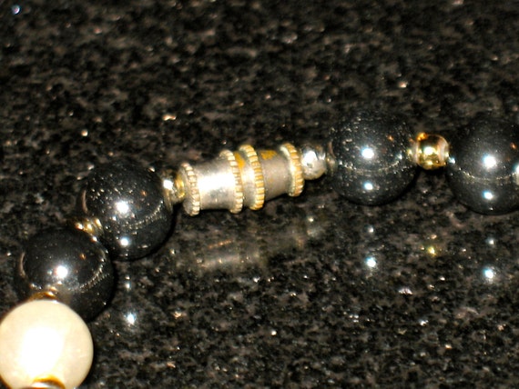 Vintage Polished Gem Hematite and Pearl Necklace … - image 3