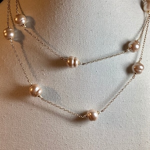 Long Champagne Potato Pearl Necklace 36 inch