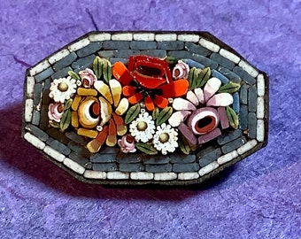 アンティークイタリアマイクロモザイクブローチマイクロモザイク