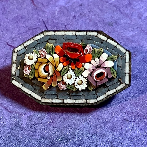 Victorian Millefiori Floral Micro Mosaic Brooch Italy