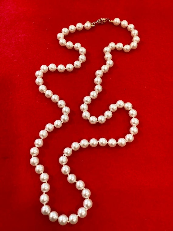 Lustrous Napier Individually Knotted  Pearl Neckl… - image 1