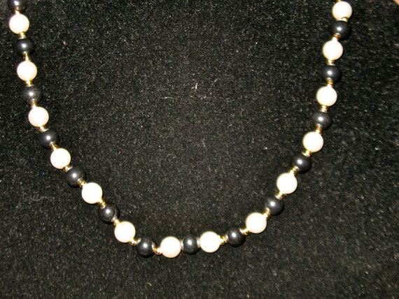 Vintage Polished Gem Hematite and Pearl Necklace … - image 4