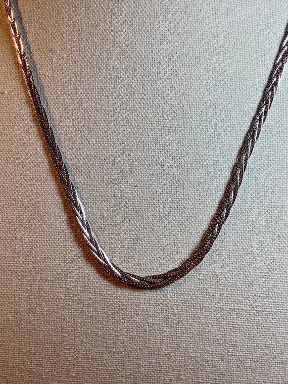 Vintage Sterling Silver Woven Flat Chain Necklace 