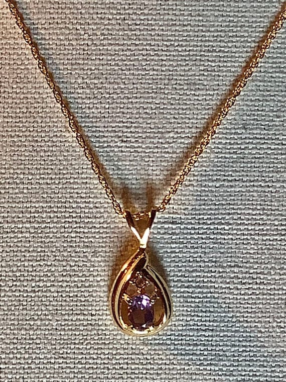 Gold Plated Amethyst Teardrop Pendant Necklace