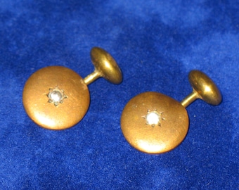 Antique Brass Rhinestone Star Cuff Links