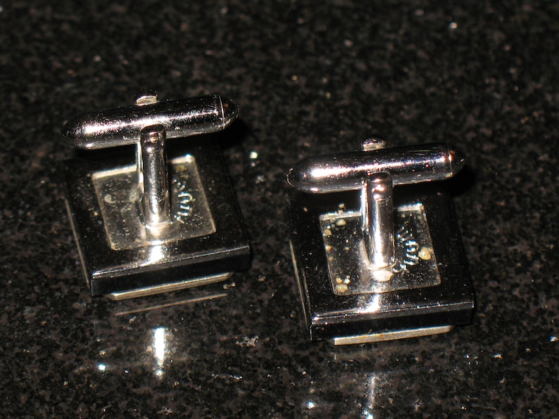 Letter R Personalized Silver and Black Initial Cuff Links Signed Swank