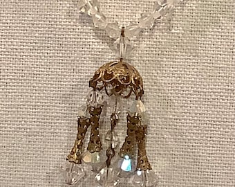 Aurora Borealis Crystal Bead Tassel Necklace 21 inches