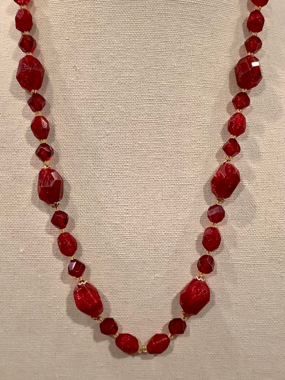West Germany Red Plastic Necklace 28 inches - image 1