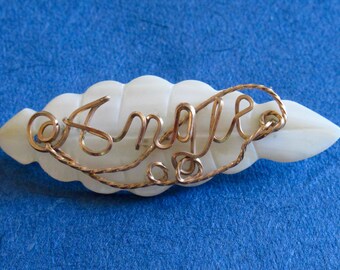 Angie 12k GF Wire Carved MOP Name Pin