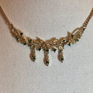 Vintage Coro Green Rhinestone Dangle Choker Necklace