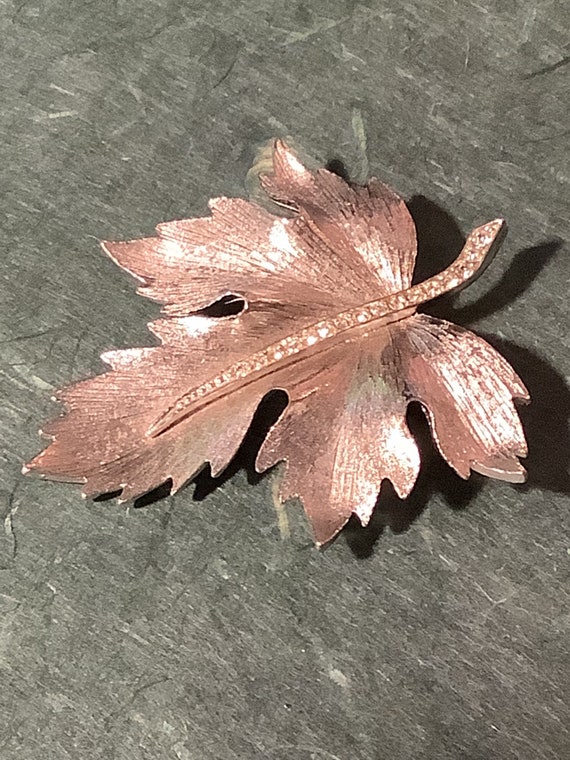 Rhinestone Maple Leaf Large Heavy Silver Tone Bro… - image 4