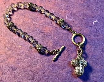 Locket Crucifix and  Crystal Bead Bracelet