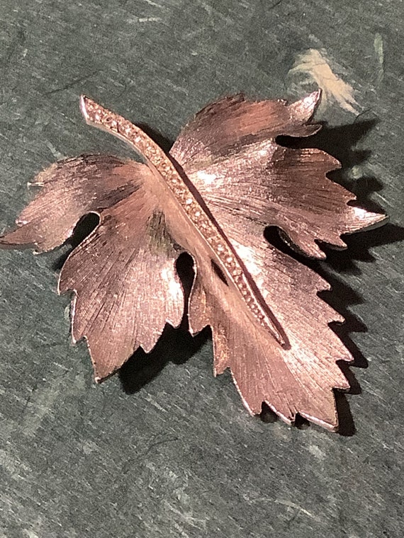 Rhinestone Maple Leaf Large Heavy Silver Tone Bro… - image 5