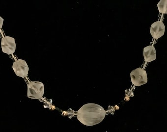 Vintage Gold filled Clear and Black Bead Necklace