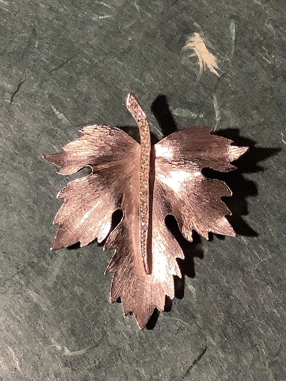 Rhinestone Maple Leaf Large Heavy Silver Tone Bro… - image 1