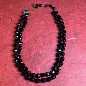 Vintage 2 Strand Black Bead Mourning Choker Necklace Germany 14 inch