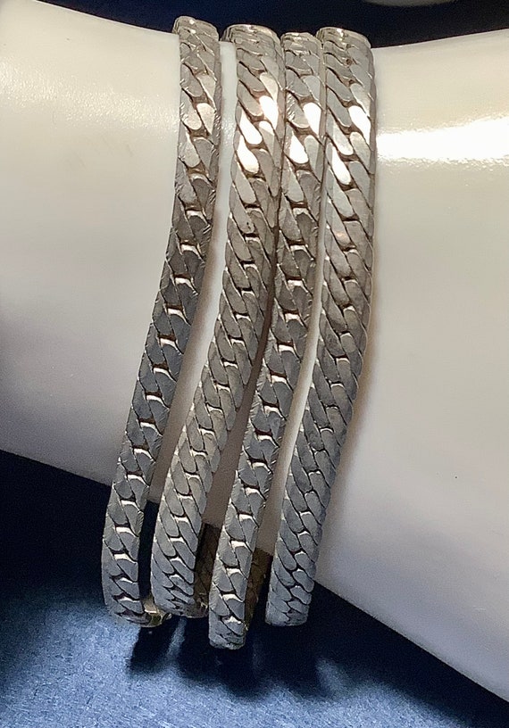 Four Chain Herringbone Silver Tone Bracelet 7 Inch