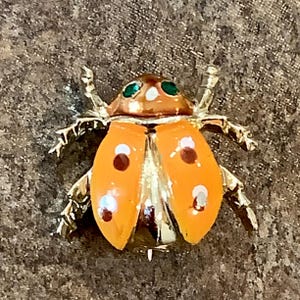 Vintage Rhinestone Enamel Spotted Beetle Brooch