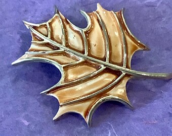 Autumn Enamel Maple Leaf Heavy Gold Tone Brooch
