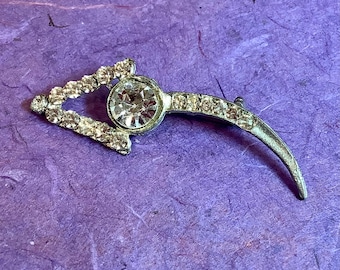 Broche Art Déco Vintage Strass Blancs Motif Nœud Comète - Années 50, Alliage Métal, Occasion