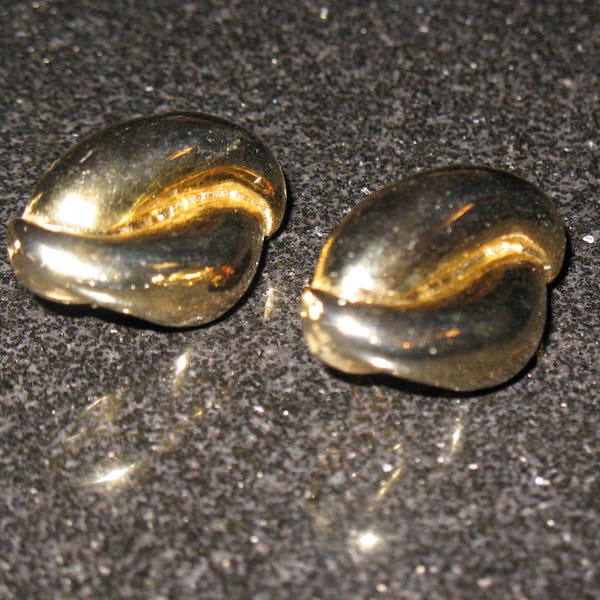 C. Stein Signed Earrings Large Hollow Gold Tone Modern Clip On