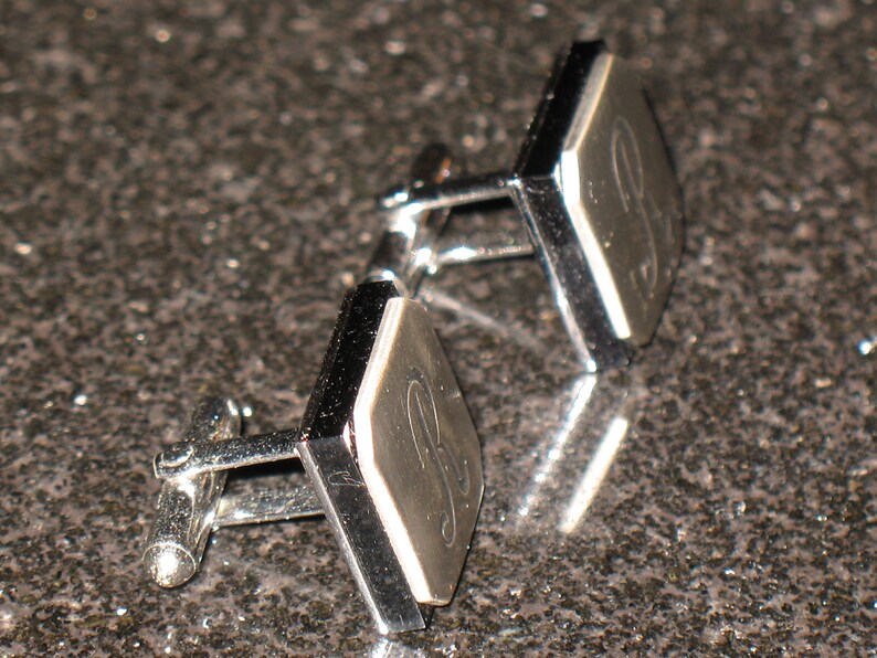 Letter R Personalized Silver and Black Initial Cuff Links Signed Swank