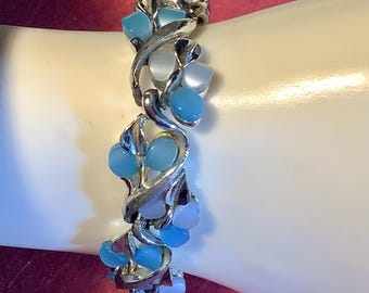 Sky Blue Floral Moonglow Thermoset Lucite Moonray Bracelet