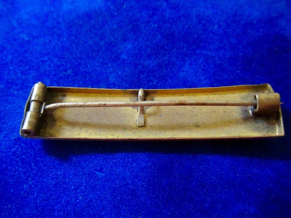 Edwardian Gold Wash Bar Pin Dual Pendant Brooch - image 5