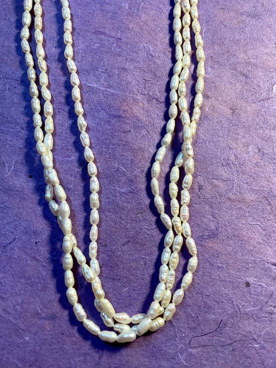 3 Strand Freshwater Rice Pearl Necklace  24 inch - image 3