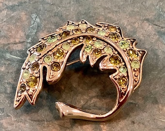 Broche Vintage Profil De Femme Avec Pampres De Vigne - Bakélite Et Strass - Couleur Beige - Alliage - État Correct