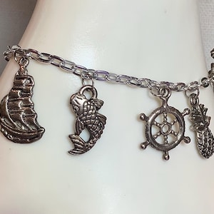 Vintage Silver Tone Nautical Charm Bracelet 6.5 inch