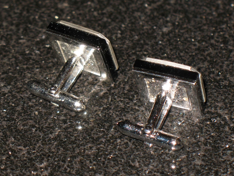 Letter R Personalized Silver and Black Initial Cuff Links Signed Swank