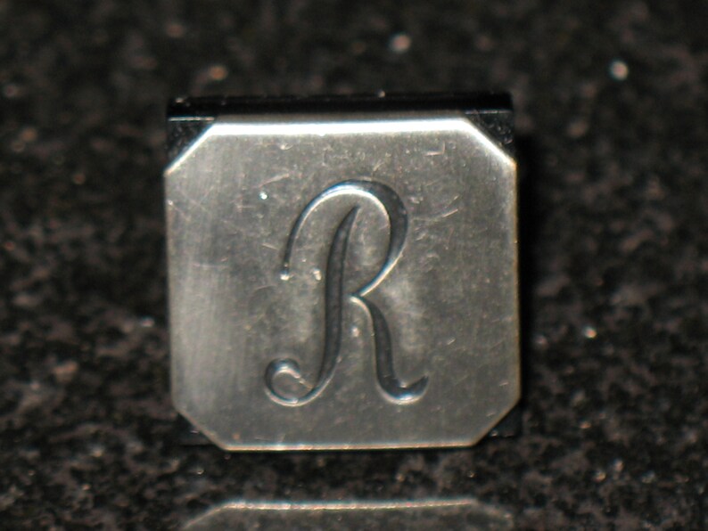 Letter R Personalized Silver and Black Initial Cuff Links Signed Swank