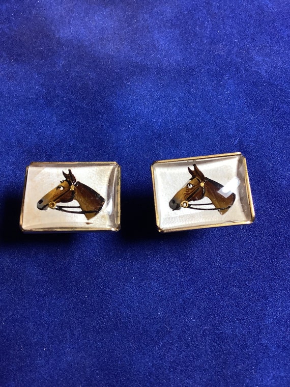 Equestrian Horse Intaglio Cuff Links Signed Anson - image 1