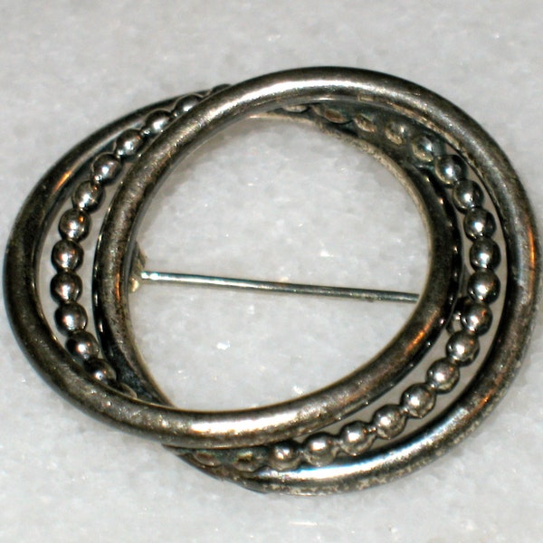 Vintage Infinity Art Deco Sterling Silver Open Circle Brooch 925 Signed Beaucraft 6.3g