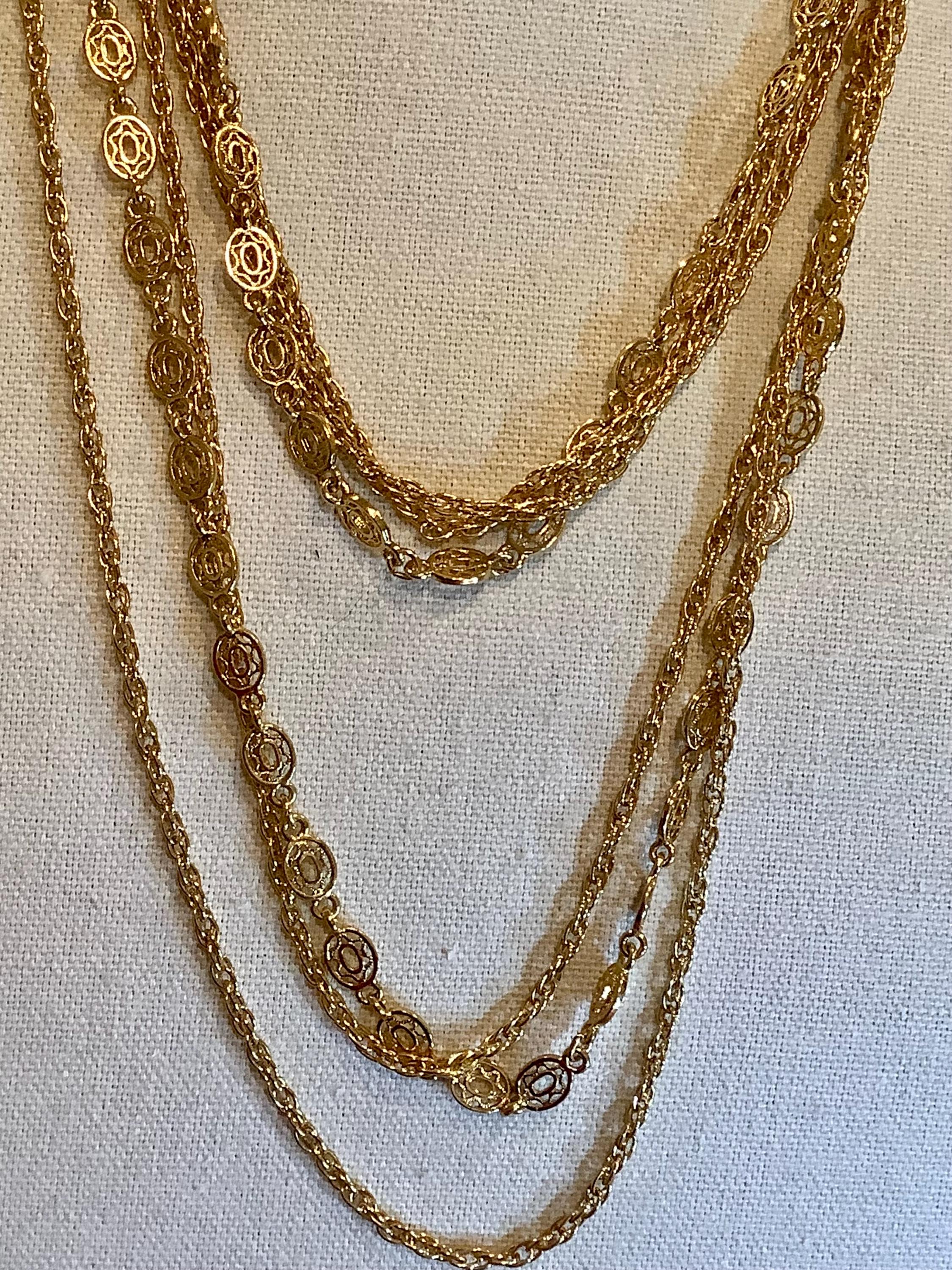 Vintage Long Monet Multistrand Gold Tone Chain Necklace 52 Inch