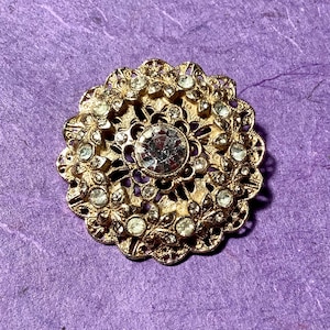 Golden Filigree Rhinestone Brooch
