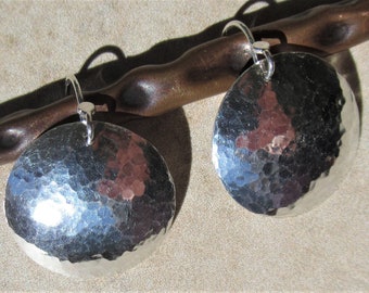 Sterling Silver or Antiqued Copper Hammered Dome Earrings, under 50, for her, for women, under 50, dome, textured, disc