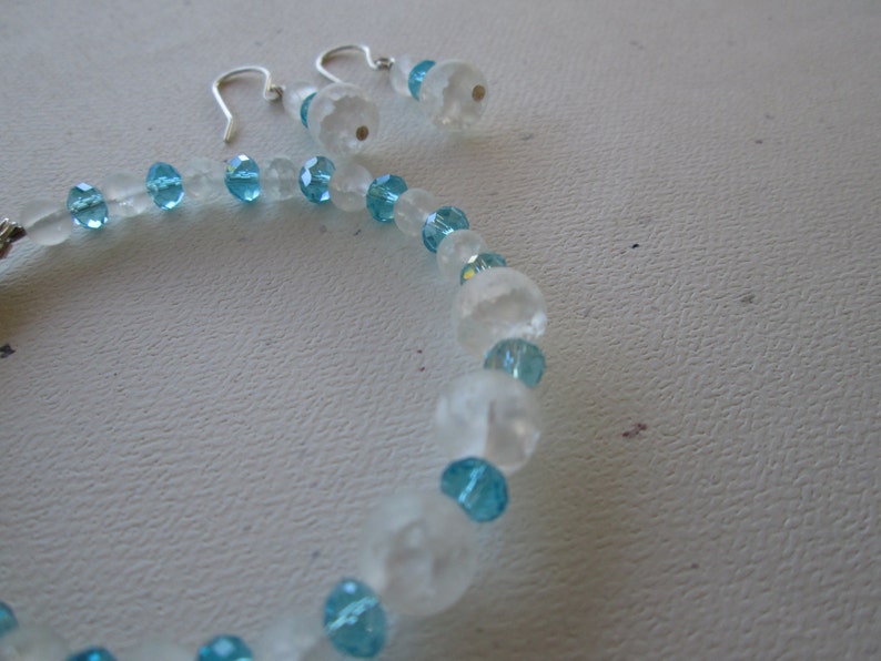 Stone Bracelet and Earrings Set Beads for Bridesmaids gifts under 25 Matte Quartz /& Blue Chinese Crystals
