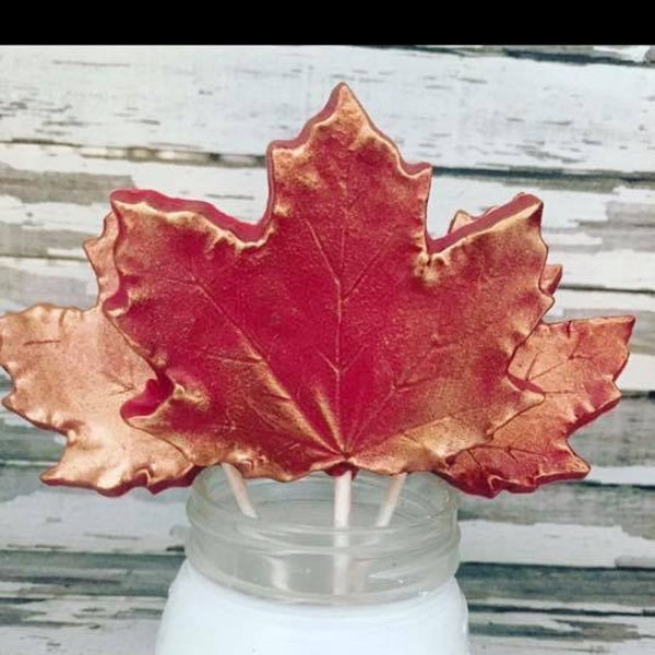 12 Fall Leaf Leaves Chocolate Lollipops Rustic Wedding Favors Candy Buffet Sweets Table Burgundy Wine Rose Gold