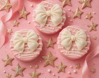 12 Pink Bow Christmas Oreos Coquette Cookies Bow Party Favors Wedding Birthday Baby Bridal Shower Favors Holiday