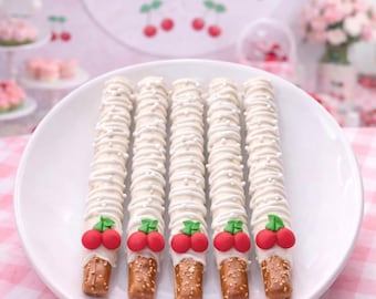 Cherry Chocolate Covered Pretzel Rods – 12 Cherry Pretzels – She’s the Cherry on Top Baby Shower Favors – Cherry Themed Party Treats – Sweet