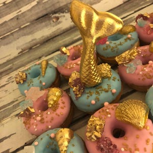 12 Beach Mermaid Theme Party Sweets Table Treats Sea Shell Mini Donuts Birthday Party Baby Bridal Wedding Shower Favors image 3