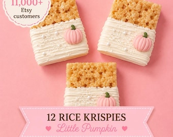 12 Little Pumpkin Rice Krispies, Baby Shower Treats, First Birthday Dessert Table, Pink Pumpkin Party Favors