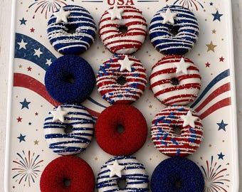 12 Patriotic Mini Donuts America 250 Party Treats Red White Blue Fourth of July Dessert USA Celebration Donuts