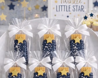 12 Twinkle Twinkle Little Star Vanilla Wafer Cookies, Navy Gold Baby Shower Favors, Celestial Dessert Table Treats, Star Party Cookies