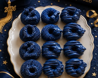 12 2026 Graduation Mini Donuts Class of 2026 Party Treats Senior Dessert Table Graduation Favors Blue Grad Donuts