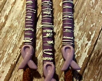 12 Purple Awareness Ribbon Chocolate Covered Pretzels Treats Favors Sweets Table